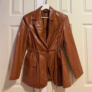 SHEIN Tan Faux Leather Blazer